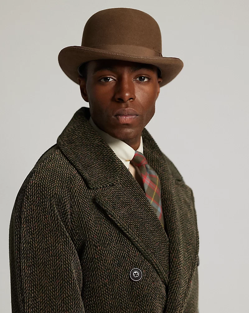 Herringbone-Print Corduroy Topcoat