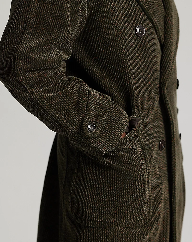 Herringbone-Print Corduroy Topcoat