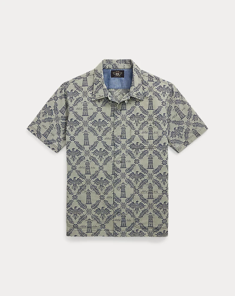 Indigo Jacquard Denim Camp Shirt