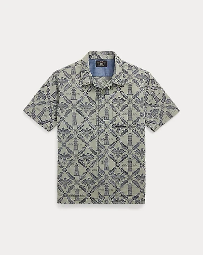 Indigo Jacquard Denim Camp Shirt