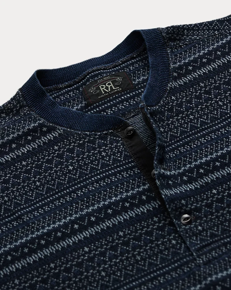 Indigo Jacquard Henley Shirt