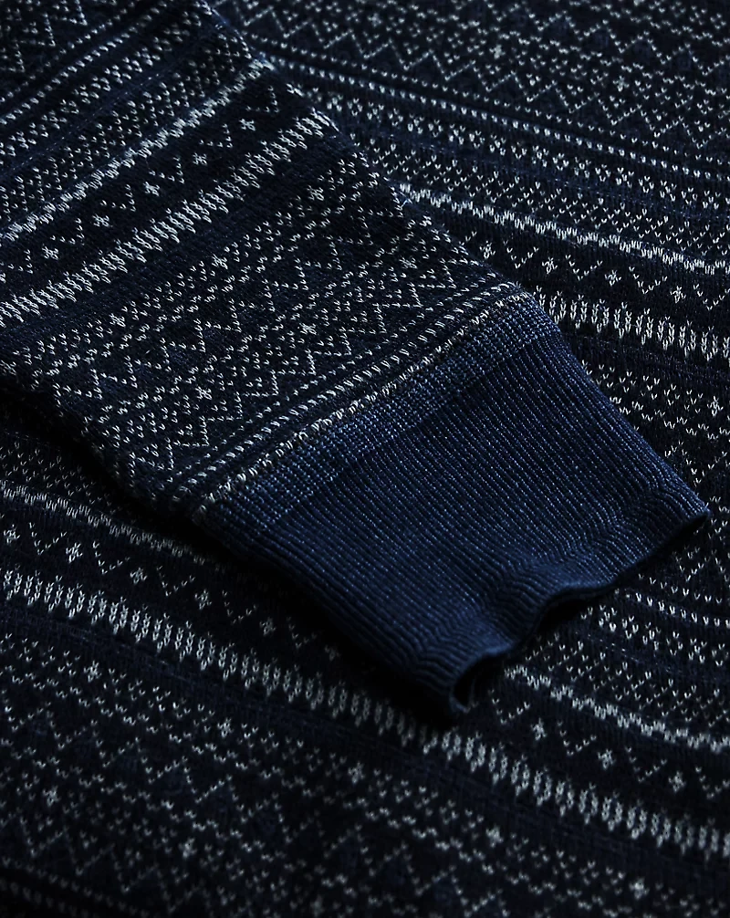 Indigo Jacquard Henley Shirt