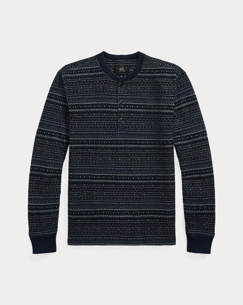 Indigo Jacquard Henley Shirt
