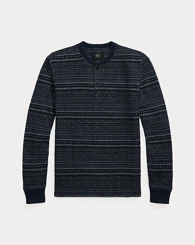 Indigo Jacquard Henley Shirt