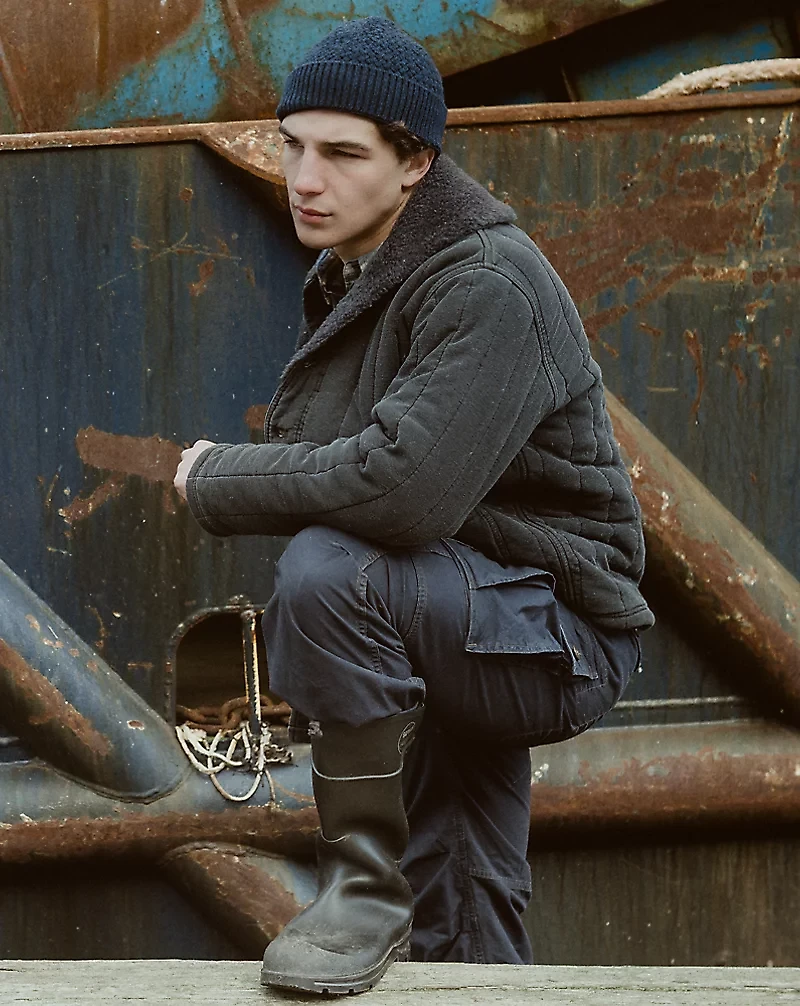 Fleece-Collar Quilted Jersey Jacket