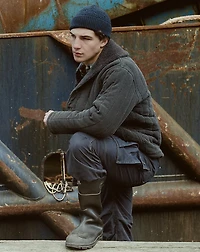 Fleece-Collar Quilted Jersey Jacket