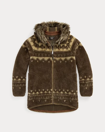 Faux-Fur-Trim Fleece Jacket