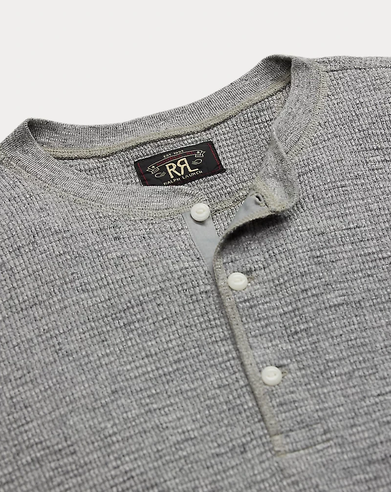Garment-Dyed Waffle-Knit Henley Shirt