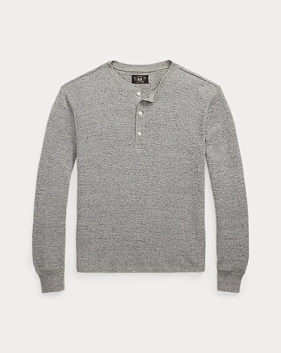 Garment-Dyed Waffle-Knit Henley Shirt