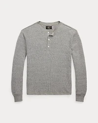 Garment-Dyed Waffle-Knit Henley Shirt