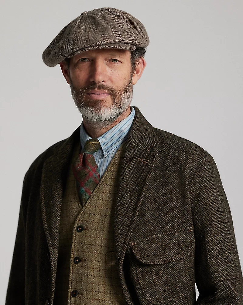 Wool-Cotton Herringbone Newsboy Cap