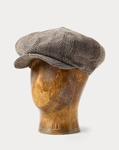 Wool-Cotton Herringbone Newsboy Cap