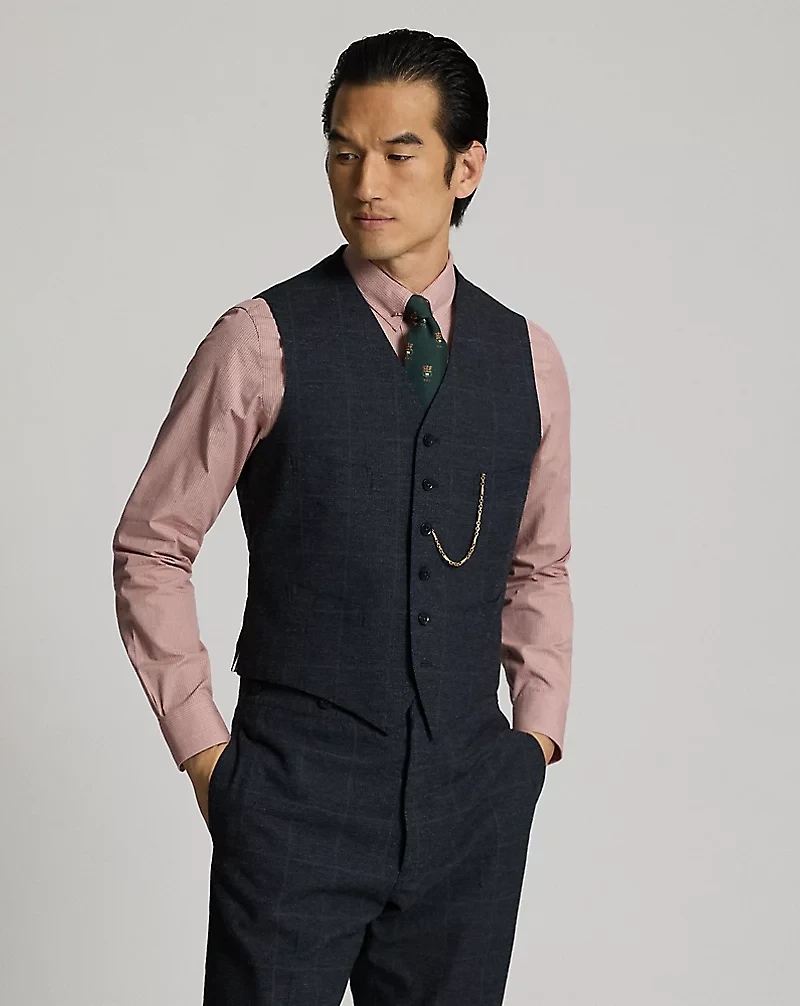 Indigo Checked Herringbone Vest