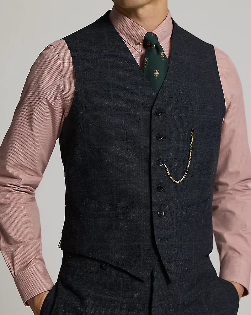 Indigo Checked Herringbone Vest