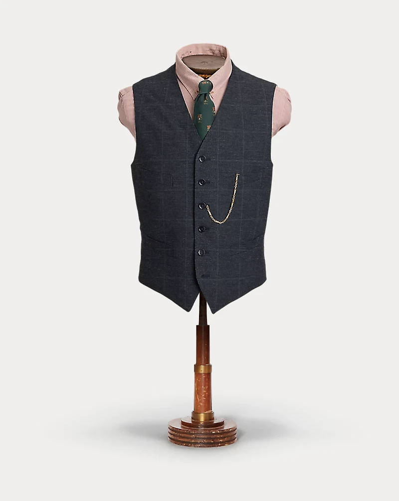 Indigo Checked Herringbone Vest