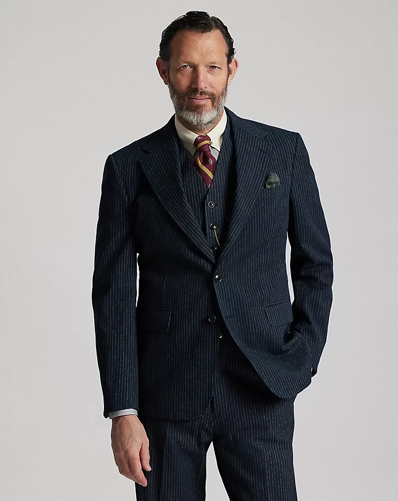 Indigo Striped Herringbone Suit Jacket