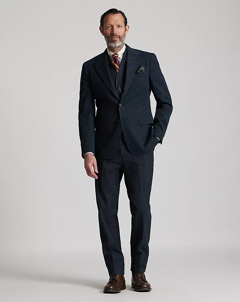 Indigo Striped Herringbone Suit Jacket