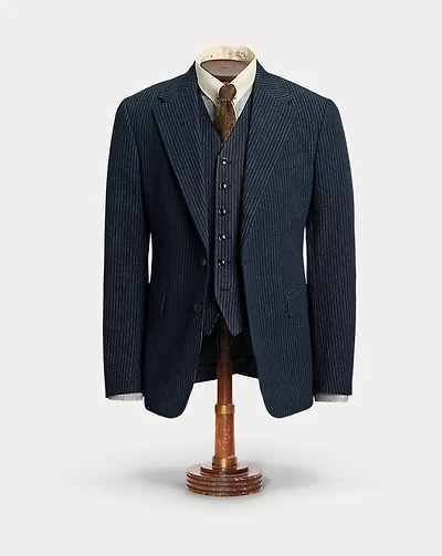 Indigo Striped Herringbone Suit Jacket