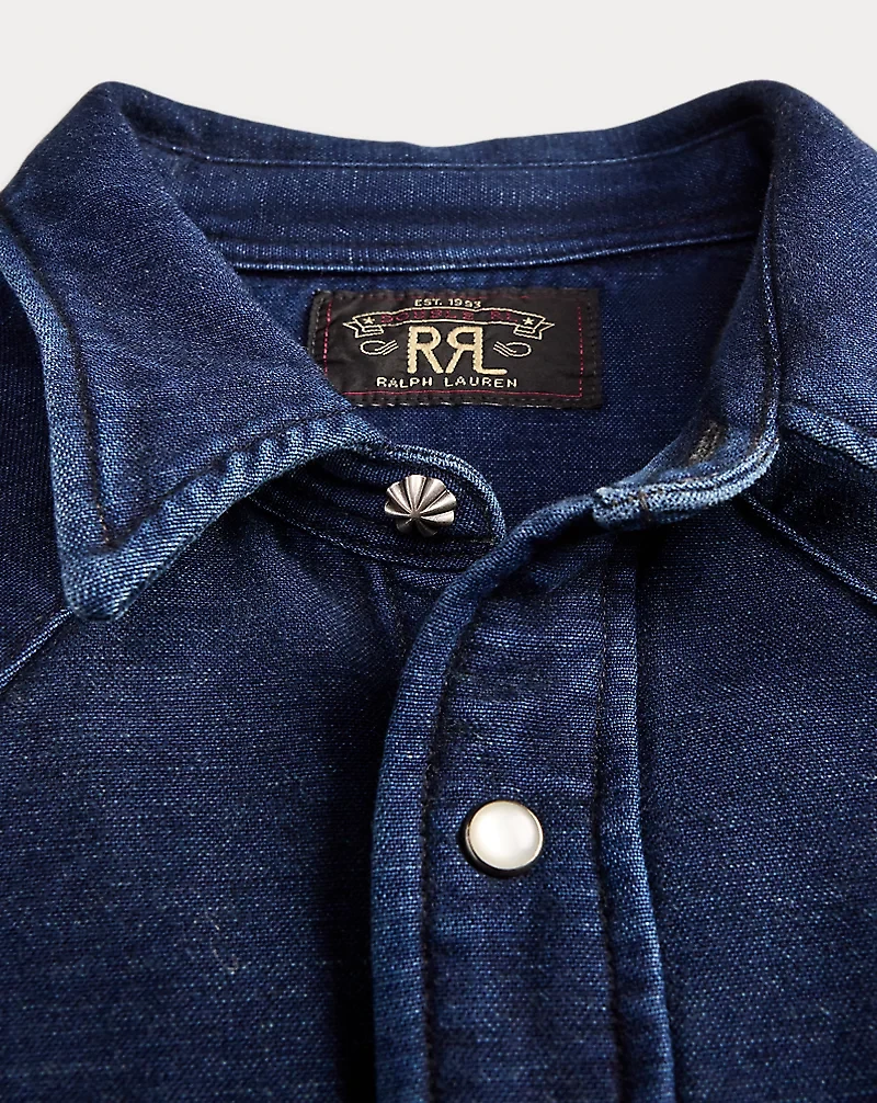 Slim Fit Indigo Chamois Western Shirt