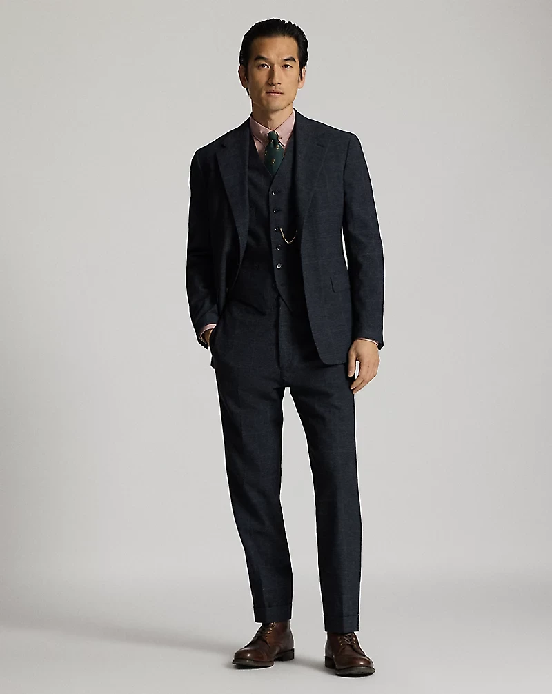 Slim Fit Indigo Checked Suit Trouser