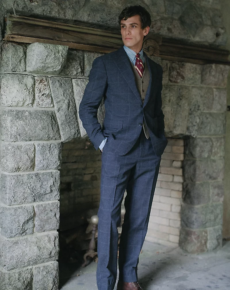 Slim Fit Indigo Checked Suit Trouser