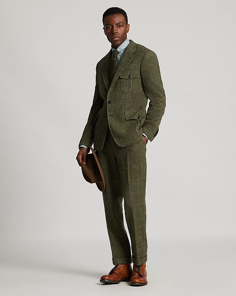 Slim Fit Windowpane Wool Suit Trouser