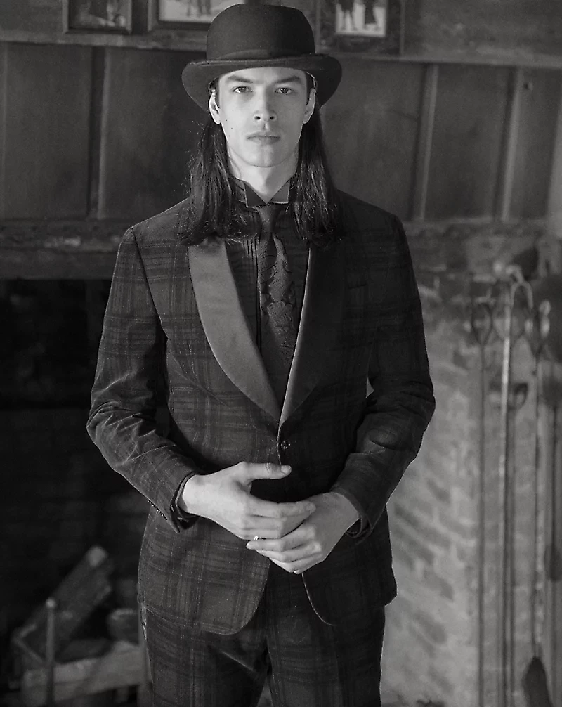 Slim Fit Plaid Corduroy Tuxedo Trouser