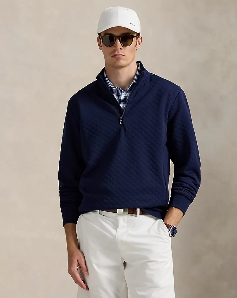 Quilted Double-Knit Mockneck Sweatshirt