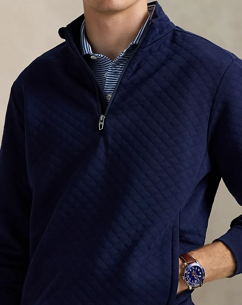 Quilted Double-Knit Mockneck Sweatshirt