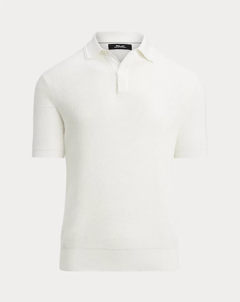 Waffle-Knit Cotton Polo-Collar Sweater