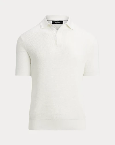 Waffle-Knit Cotton Polo-Collar Sweater