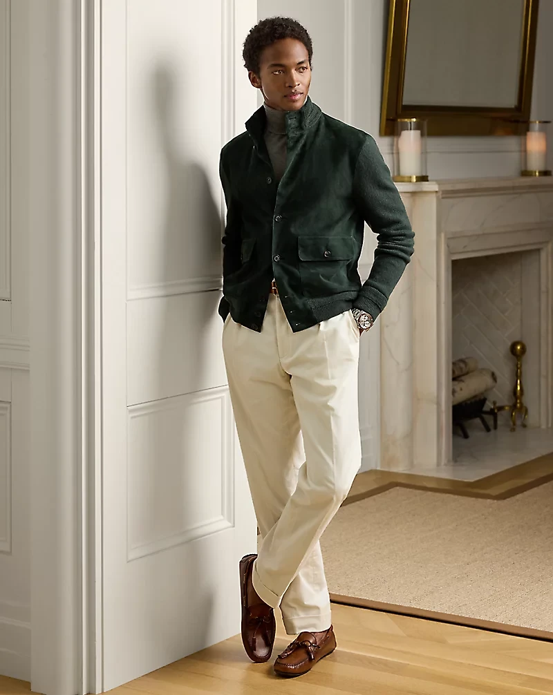 Suede-Front Cashmere Cardigan