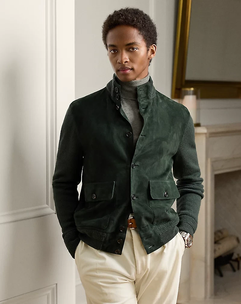 Suede-Front Cashmere Cardigan