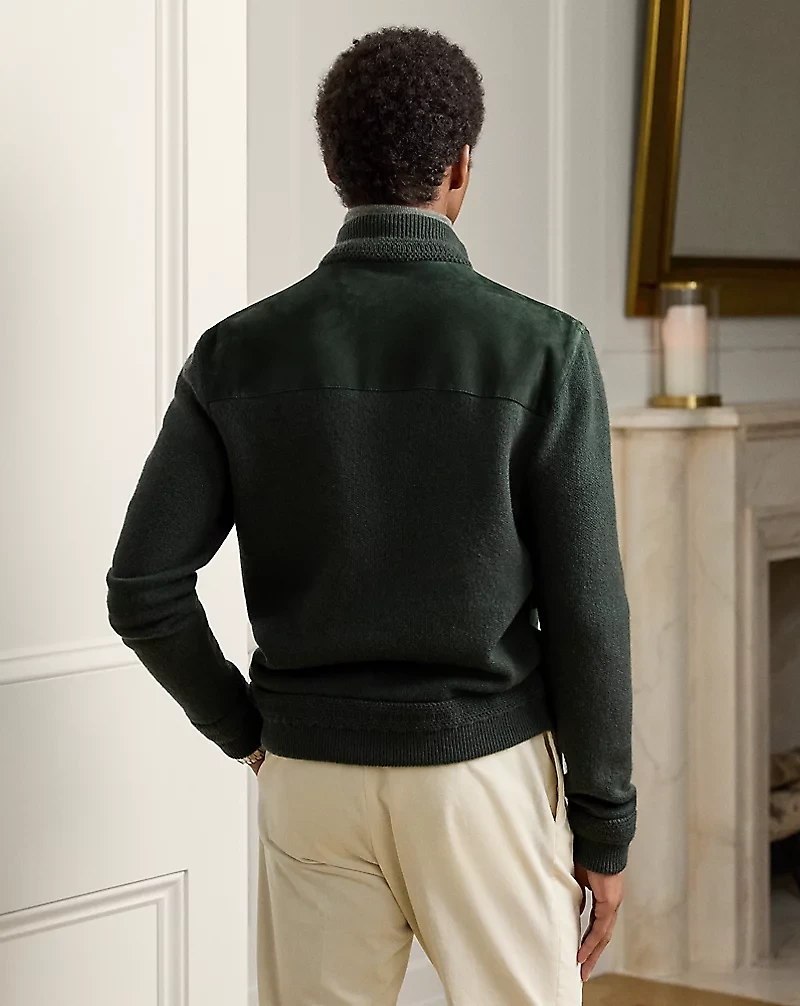 Suede-Front Cashmere Cardigan