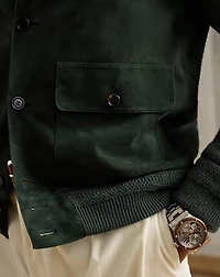 Suede-Front Cashmere Cardigan