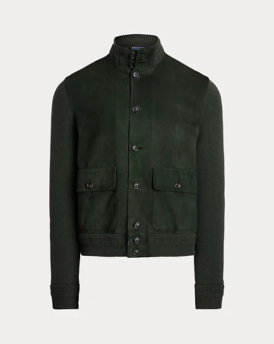 Suede-Front Cashmere Cardigan