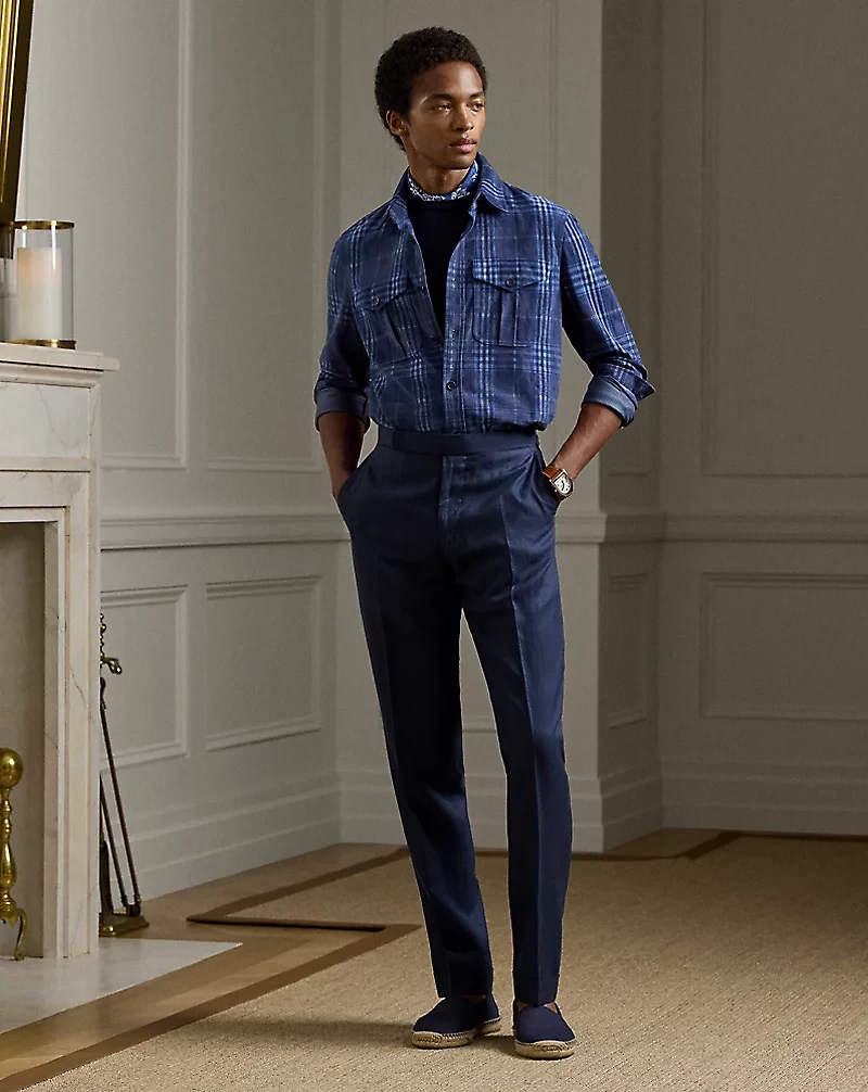 Plaid-Print Suede Overshirt