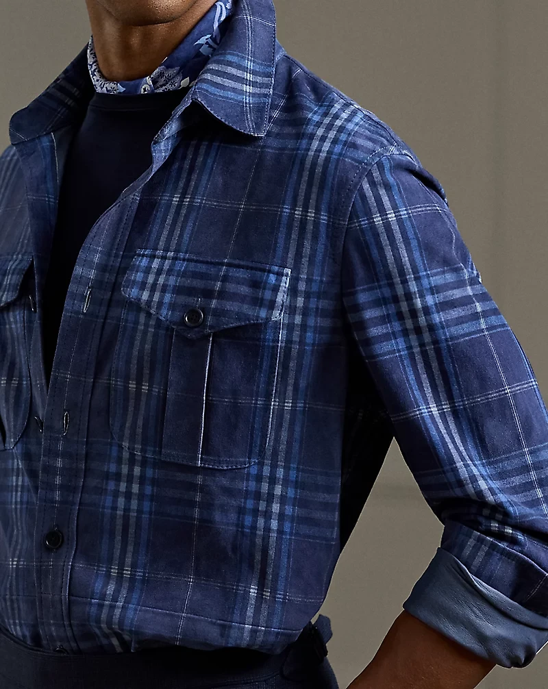 Plaid-Print Suede Overshirt