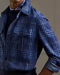 Plaid-Print Suede Overshirt