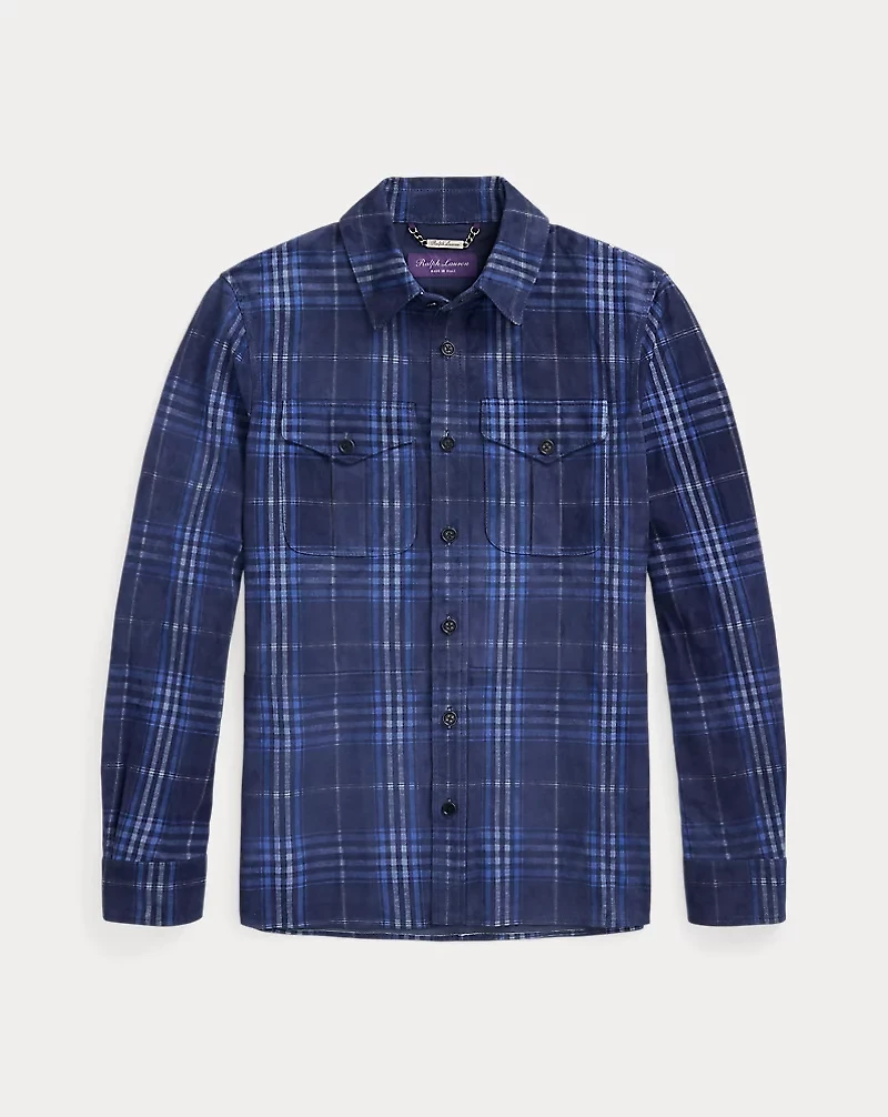 Plaid-Print Suede Overshirt