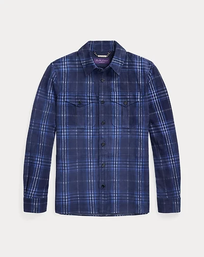 Plaid-Print Suede Overshirt