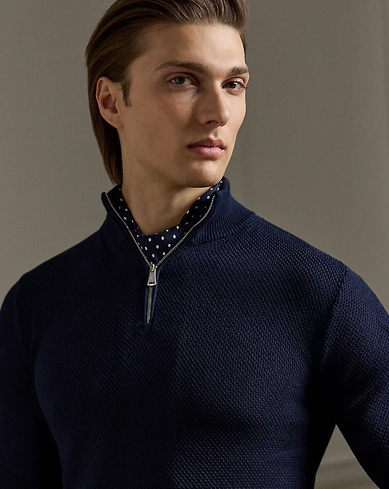 Textured Silk-Cotton Quarter-Zip Sweater