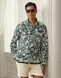 Botanical-Print Linen-Silk Shirt