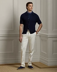 Textured Cotton Short-Sleeve Cardigan