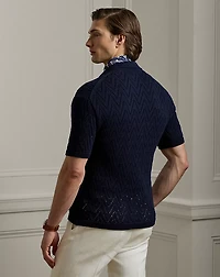 Textured Cotton Short-Sleeve Cardigan