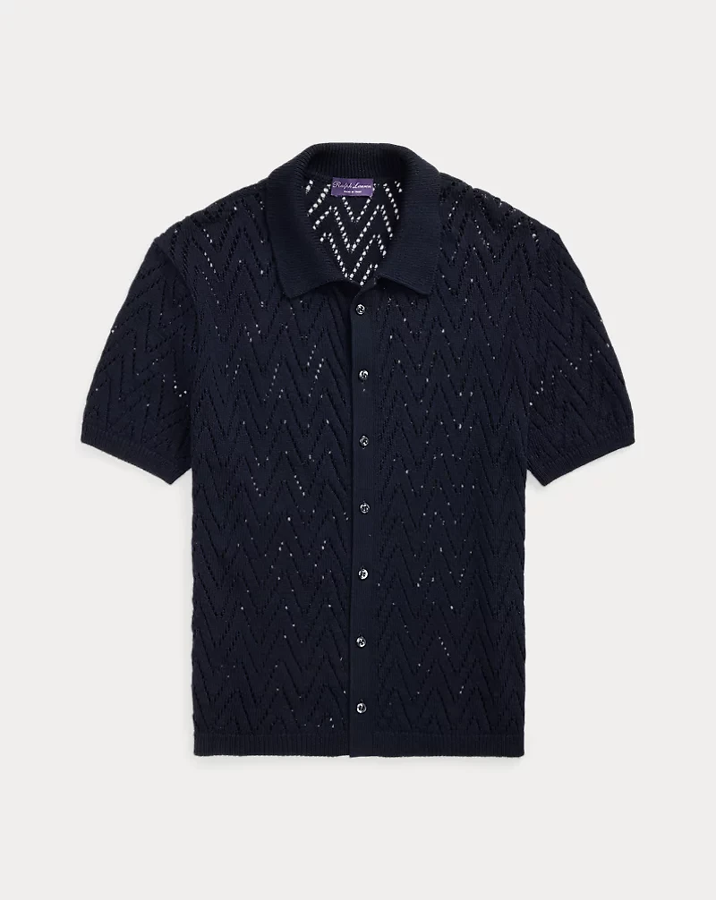Textured Cotton Short-Sleeve Cardigan