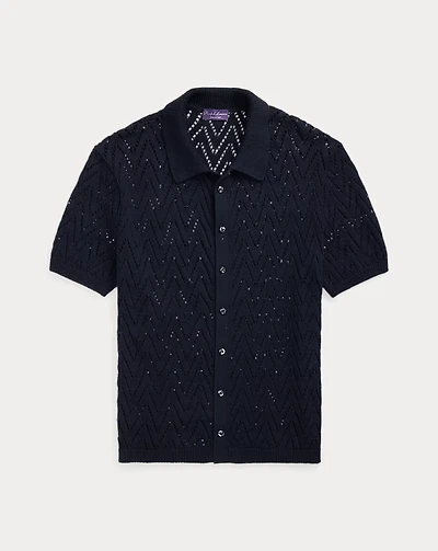 Textured Cotton Short-Sleeve Cardigan