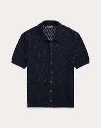Textured Cotton Short-Sleeve Cardigan