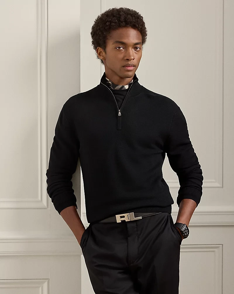 Piqué-Knit Wool Quarter-Zip Sweater