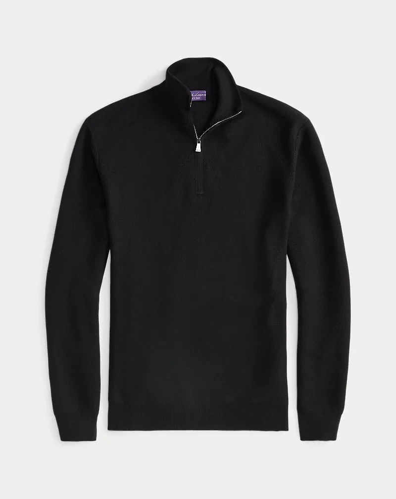 Piqué-Knit Wool Quarter-Zip Sweater